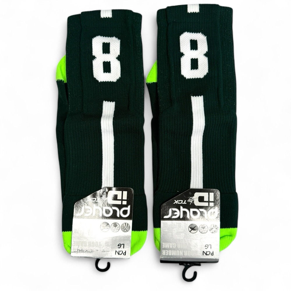 TCK Player ID Number 8 Socks Dark Green Neon Lime Mens Large 1 Pair USA Made